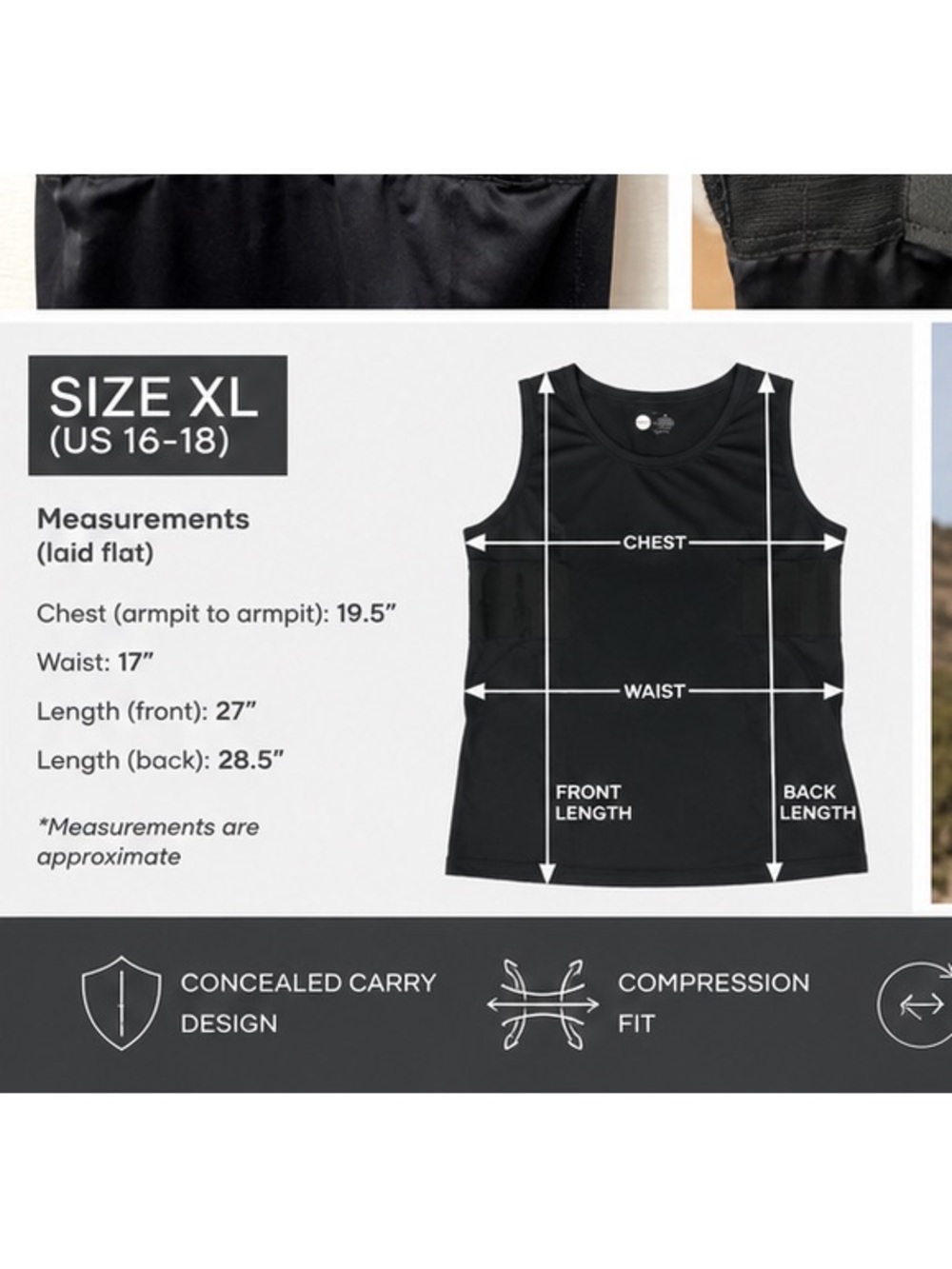 GrayStone Concealment Black CCW Compression Holster Tank Top Women’s XL - Picture 8 of 12